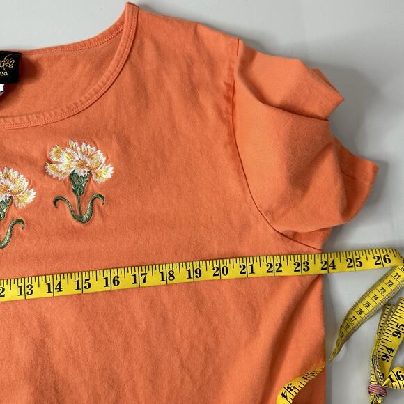 Bob Mackie Shirt Womens 1X Orange Embroidered Floral Basic Art Classic - Picture 7 of 9